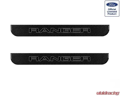 Tufskinz Door Sill Protection Fits 2019-2020 Ford Ranger Real Carbon Fiber(Domed) Front Doors Logo Black W/Gray Outline - RAG004-DCF-067-G