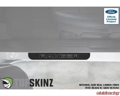 Tufskinz Door Sill Protection Fits 2019-2020 Ford Ranger Real Carbon Fiber(Raw) Front Doors Logo Black W/Gray Outline - RAG004-RCFPT-069-X