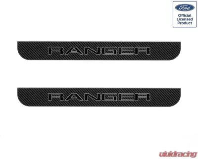 Tufskinz Door Sill Protection Fits 2019-2020 Ford Ranger Real Carbon Fiber(Raw) Front Doors Logo Black W/Gray Outline - RAG004-RCFPT-069-X