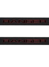 Tufskinz Door Sill Protection Fits 2019-2020 Ford Ranger Raw Carbon Fiber Logo Black W/Red Outline                                     - RAG004-RCFPT-071-X - Image 2