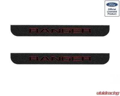 Tufskinz Door Sill Protection Fits 2019-2020 Ford Ranger Raw Carbon Fiber Logo Black W/Red Outline - RAG004-RCFPT-071-X