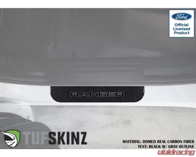 Tufskinz Door Sill Protection Fits 2019-2020 Ford Ranger Real Carbon Fiber(Domed) Rear Doors Logo Black W/Gray Outline - RAG016-DCF-068-G