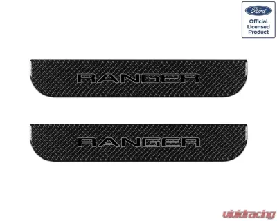 Tufskinz Door Sill Protection Fits 2019-2020 Ford Ranger Real Carbon Fiber(Domed) Rear Doors Logo Black W/Gray Outline - RAG016-DCF-068-G