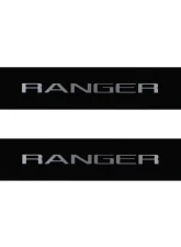 Tufskinz Door Sill Protection Fits 2019-2020 Ford Ranger Black Platinum(Domed) Rear Doors Silver Logo                                     - RAG016-GTO-066-G - Image 2