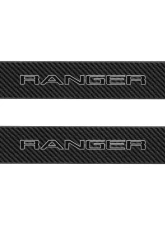 Tufskinz Door Sill Protection Fits 2019-2020 Ford Ranger Real Carbon Fiber(Raw) Rear Doors Logo Black W/Gray Outline                                     - RAG016-RCFPT-070-X - Image 2