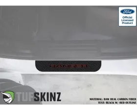 Tufskinz Door Sill Protection Fits 2019-2020 Ford Ranger Real Carbon Fiber(Raw) Rear Doors Logo Black W/Red Outline