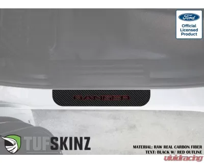 Tufskinz Door Sill Protection Fits 2019-2020 Ford Ranger Real Carbon Fiber(Raw) Rear Doors Logo Black W/Red Outline - RAG016-RCFPT-072-X