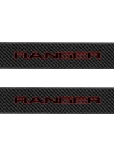 Tufskinz Door Sill Protection Fits 2019-2020 Ford Ranger Real Carbon Fiber(Raw) Rear Doors Logo Black W/Red Outline                                     - RAG016-RCFPT-072-X - Image 2