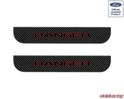 Tufskinz Door Sill Protection Fits 2019-2020 Ford Ranger Real Carbon Fiber(Raw) Rear Doors Logo Black W/Red Outline - RAG016-RCFPT-072-X