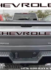 Tufskinz "Chevrolet" Tailgate Letter Inserts Fits 2019-2020 Chevrolet Silverado Silverado HD 7 Piece Kit In Gloss Black/Red Outline                                     - SVD003-RED-025-G - Image 3