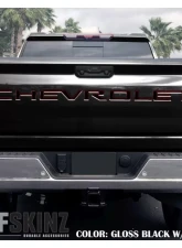 Tufskinz "Chevrolet" Tailgate Letter Inserts Fits 2019-2020 Chevrolet Silverado Silverado HD 7 Piece Kit In Gloss Black/Red Outline                                     - SVD003-RED-025-G - Image 3