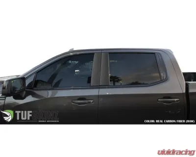 Tufskinz B-Pillar Accent Trim Fits 2019-2020 Chevrolet Silverado 4 Piece Kit In Real Carbon Fiber(Raw) - SVD010-RCF-X