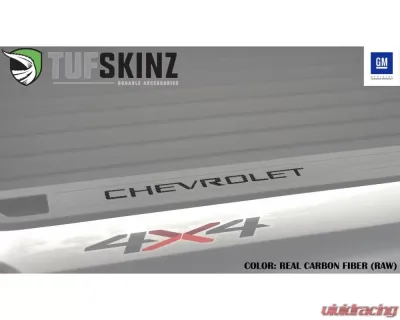 Tufskinz "Chevrolet" Bed Rail Letter Inserts(Pair) Fits 2019-2020 Chevrolet Silverado 14 Piece Kit In Real Carbon Fiber(Raw) - SVD016-RCF-X