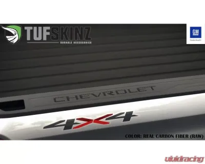 Tufskinz "Chevrolet" Bed Rail Letter Inserts(Pair) Fits 2019-2020 Chevrolet Silverado 14 Piece Kit In Real Carbon Fiber(Raw) - SVD016-RCF-X