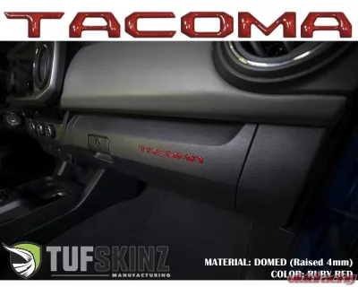 Tufskinz "Tacoma" Glove Box Letter Inserts Fits 2016-2020 Toyota Tacoma 6 Piece Kit In Ruby Red - TAC017-SNR-G