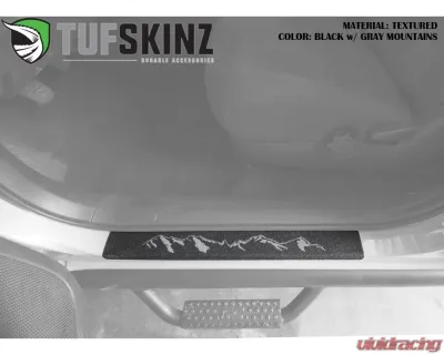 Tufskinz Front Door Sills Fits 2005-2020 Toyota Tacoma 2 Piece Kit In Textured Black W/Mountain Logo(Gray) - TAC052-TFLMP-MTN-X