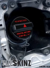 Tufskinz Fuel Cap Overlay "Taco Sauce Only" Fits Toyota Tacoma 2005-Up 3 Piece Kit In Gloss Black W/Red Text                                     - TAC061-BLK-255-G - Image 2