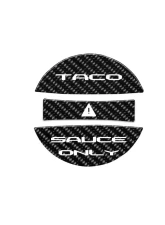 Tufskinz Fuel Cap Overlay "Taco Sauce Only" Fits Toyota Tacoma 2005-Up 3 Piece Kit In Real Carbon Fiber(Domed) W/White Text                                     - TAC061-DCF-250-G - Image 2