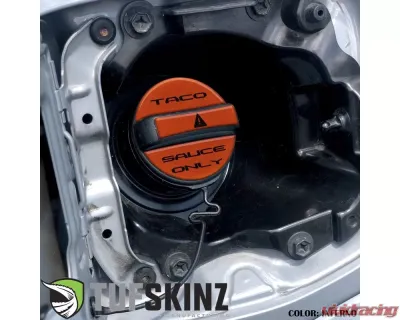 Tufskinz Fuel Cap Overlay "Taco Sauce Only" Fits Toyota Tacoma 2005-Up 3 Piece Kit In Inferno W/Black Text - TAC061-FNO-249-G