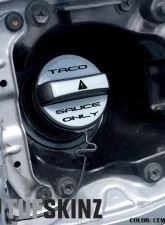 Tufskinz Fuel Cap Overlay "Taco Sauce Only" Fits Toyota Tacoma 2005-Up 3 Piece Kit In Cement Gray W/Black Font                                     - TAC061-GGY-249-G - Image 2