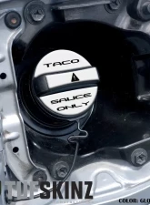 Tufskinz Fuel Cap Overlay "Taco Sauce Only" Fits Toyota Tacoma 2005-Up 3 Piece Kit In Gloss White W/Black Text                                     - TAC061-WHT-249-G - Image 2