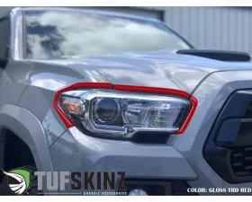 Tufskinz Headlight Accent Trim Fits 2016-2020 Toyota Tacoma 6 Piece Kit In OE Color Gloss Trd Red
