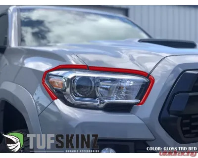 Tufskinz Headlight Accent Trim Fits 2016-2020 Toyota Tacoma 6 Piece Kit In OE Color Gloss Trd Red - TAC063-RED-G
