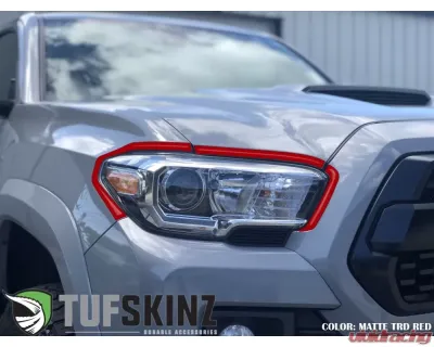Tufskinz Headlight Accent Trim Fits 2016-2020 Toyota Tacoma 6 Piece Kit In OE Color Matte Trd Red - TAC063-RED-M