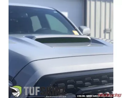 Tufskinz Inner Hood Scoop Accents Fits 2016-2020 Toyota Tacoma 3 Piece Kit In OE Color  Army Green Textured - TAC067-TFLMP-435-X