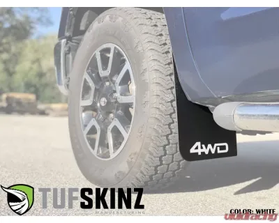 Tufskinz Front Mud Flaps Fits 2014-2020 Toyota Tundra 2 Piece Kit In Black Textured With White "4X4" Logo - TUN041-ABT-203-X