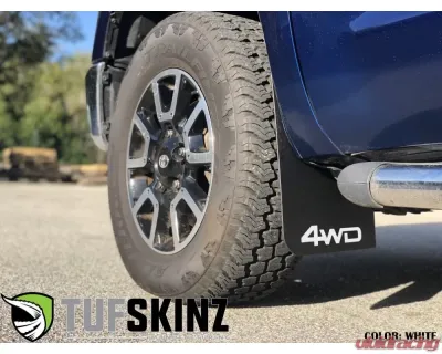 Tufskinz Front Mud Flaps Fits 2014-2020 Toyota Tundra 2 Piece Kit In Black Textured With White "4X4" Logo - TUN041-ABT-203-X