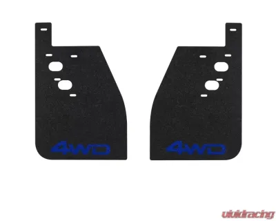 Tufskinz Rear Mud Flaps Fits 2014-2020 Toyota Tundra 2 Piece Kit In Black Textured With Voodoo Blue "4X4" Logo - TUN042-ABT-210-X