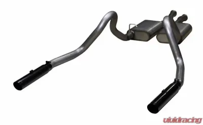Pypes Exhaust Catback Exhaust Split Rear Dual Exit 2.5" Mufflers 3" Black Tips Stainless Steel Ford Mustang LX/GT 1979-1997 - SFM16VB