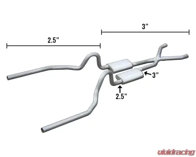 Pypes Exhaust Crossmember-Back Hybrid Exhaust 3 x 2.5" X-Pipe Violator Mufflers Ford Mustang 1965-1970 - SFM33V