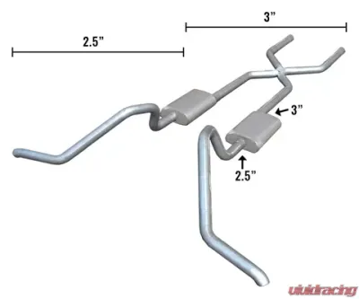 Pypes Exhaust Crossmember-Back Hybrid Exhaust 3 x 2.5" X-Pipe Race Pro Mufflers Chevrolet Impala 1965-1970 - SGB30R