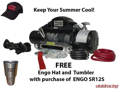 Engo Electric Winch 12,000 LB (5443kg) 12 Volt W/Synthetic Rope Black Satin Finish SR12 Model - 97-12000S
