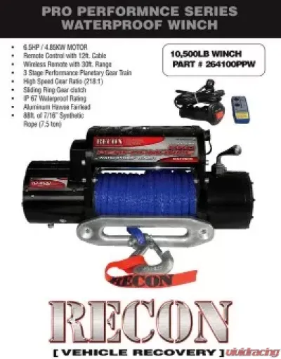 Recon Truck Accessories Pro Performane Winch Black - 264100PPW