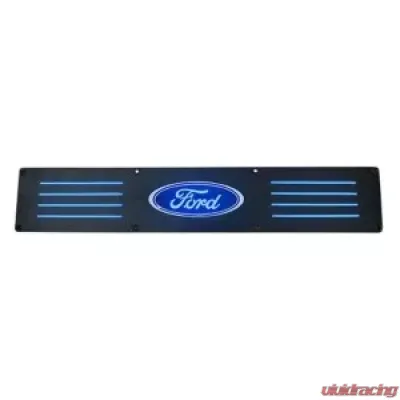 Recon Truck Accessories Billet Aluminum Door Sill Kick Plate In Black Finish Blue Illumination Ford Superduty 99-16 - 264121RFDBK