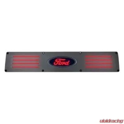 Recon Truck Accessories Billet Aluminum Door Sill Brushed Finish Ford Logo In Red Illumination - 264121RFDRD