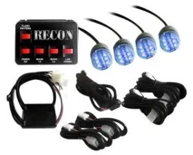 Recon Truck Accessories 36-Watt 4-Bulb Professional-Grade LED Blue Strobe Light Kit