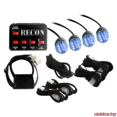 Recon Truck Accessories 36-Watt 4-Bulb Professional-Grade LED Blue Strobe Light Kit - 26419BL