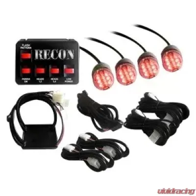 Recon Truck Accessories 36-Watt 4-Bulb Professional-Grade LED Red Strobe Light Kit - 26419RD