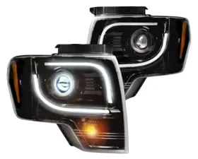 Recon Truck Accessories Projectior Headlights w/Ultra High Power Amber LED Turn Signal Smoked Black Ford F150 13-14