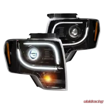 Recon Truck Accessories Projectior Headlights w/Ultra High Power Amber LED Turn Signal Smoked Black Ford F150 13-14 - 264273BKC