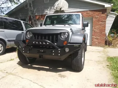 Rockhard 4x4 Patriot Series Full Width Front Bumper w/Receiver & Lowered Winch Plate Jeep Wrangler JK 2007-2018 - RH-5009