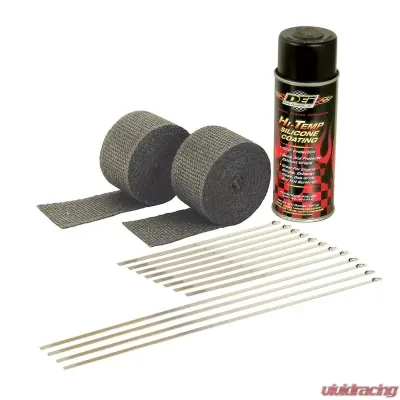 Design Engineering DEI Motorcycle Pipe Wrap Kit Two 2"X15' Black Wrap, Locking Ties Black Ht Silicone - 10330