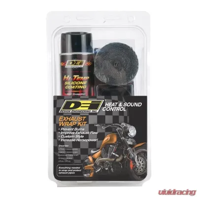 Design Engineering DEI Motorcycle Pipe Wrap Kit Two 2"X15' Black Wrap, Locking Ties Black Ht Silicone - 10330