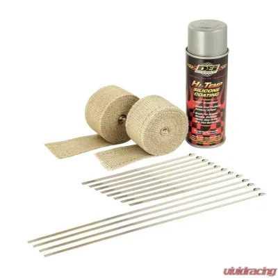 Design Engineering DEI Motorcycle Pipe Wrap Kit Two 2"X15' Tan Wrap, Locking Ties Alum. Ht Silicone - 10331