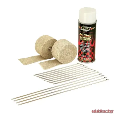 Design Engineering DEI Motorcycle Pipe Wrap Kit Two 2"X15' Tan Wrap, Locking Ties White Ht Silicone - 10332