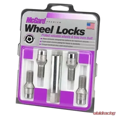 McGard Wheel Lock Bolt Set - 4pk. (Tuner / Cone Seat) M12X1.5 / 17mm Hex / 22.4mm Shank L. - Chrome - 27192